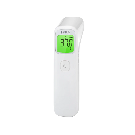 FORA IR42 non-contact forehead thermometer with backlit LCD showing 37.0°C, designed for fast and accurate temperature measurement.
