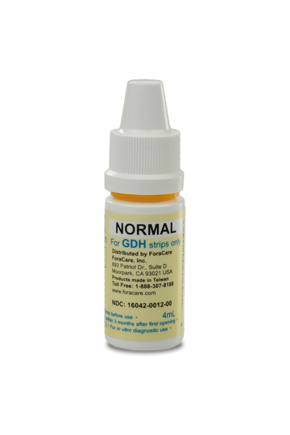 FORA GDH control solution, Normal level, 4mL bottle, designed for accuracy checks with FORA GDH blood glucose test strips, for in vitro diagnostic use.